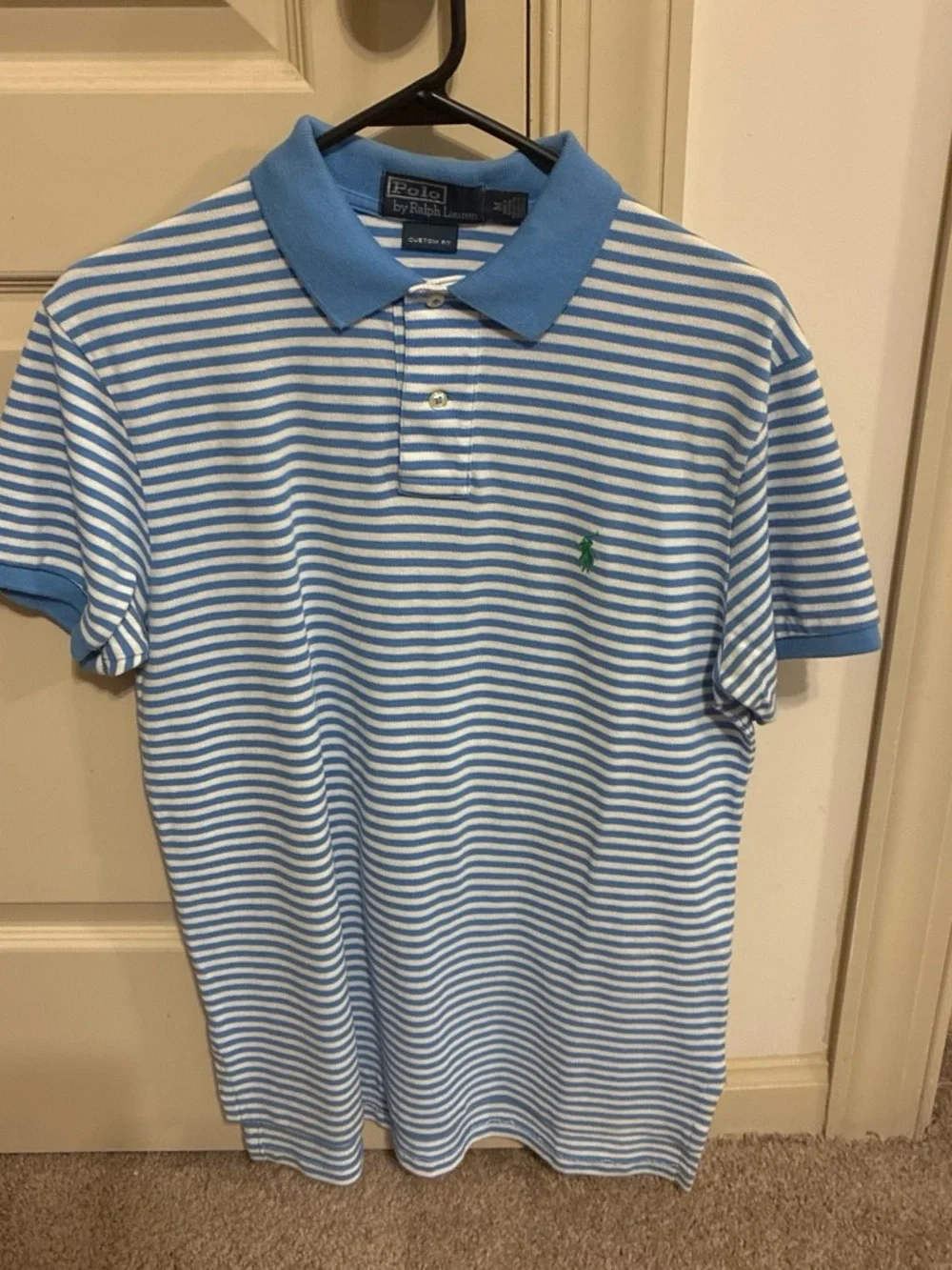 Polo by Ralph Lauren Light Blue & White Striped Polo with Green Logo